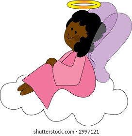 Pretty black angel on a cloud with a halo