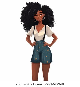 Pretty black girl in shorts vector illustration