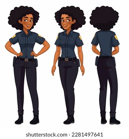 Pretty black police woman vector illustration