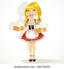 Pretty Blond with a glasses of beer isolated on white background