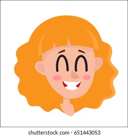 Pretty blonde hair woman, laughing facial expression, cartoon vector illustrations isolated on white background. Beautiful woman laughing out load with closed eyes and open mouth. Laughing face