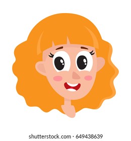 Pretty blonde hair woman, wow facial expression, cartoon vector illustrations isolated on white background. Beautiful woman surprised, amazed, astonished.  