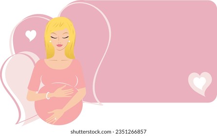 Pretty Blonde Pregnant woman illustration with custom text heart pink box