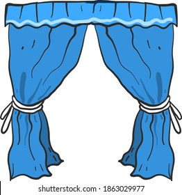 Pretty blue Curtains , illustration, vector on white background.