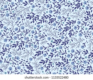 Pretty bluish flower pattern, inspired china decors. Seamless vector background. Ideal for apparel and textile design, paper products, wallpapers, scrapbooking, cards, gift papers and other surfaces.
