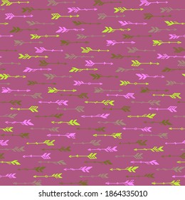 Bonito adorno impecable de flechas de boho. Diseño étnico vintage. Tema indígena indio. Las flechas del garabato están aisladas. Patrón de papel pintado en las habitaciones para niños. Símbolos de tiro con arco.