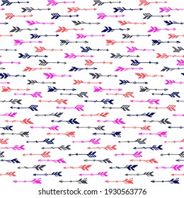 Pretty boho arrows graphic seamless pattern. Ethnic apache design. Indigenous american motive. Cupid arrows illustration. Kids clothes textile print patter. Archery objects.