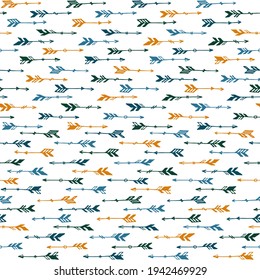 Bonito adorno impecable de flechas de boho. Diseño rústico étnico. Motivo nativo americano. Las flechas del garabato están aisladas. Patrón de cartón o papel envolvente. Símbolos de caza.