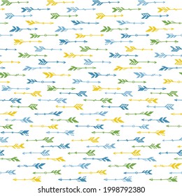 Pretty boho arrows graphic seamless pattern. Ethnic vintage design. Indigenous american motif. Doodle arrows illustration. Kids clothes textile print patter. Hunting symbols.