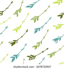 Las flechas de boho son muy bonitas y el patrón no tiene fisuras. Diseño étnico azteca. Tema indígena tribal. Ilustración de las flechas de San Valentín. Patrón de papel pintado en las habitaciones para niños. Objetos de armas.