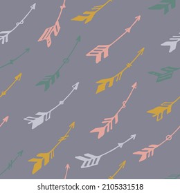Hübsches boho-Pfeile grafisches nahtloses Muster. Ethnische Apache-Konstruktion. Indianisches Motiv. Boho Pfeile einzeln. Kinder bekleiden Textildruckpatter. Bogensymbole.