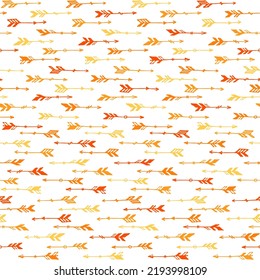 Pretty boho arrows graphic seamless pattern. Ethnic rustic design. Indigenous indian motive. Doodle arrows illustration. Boys room wallpaper pattern. Hunting objects.