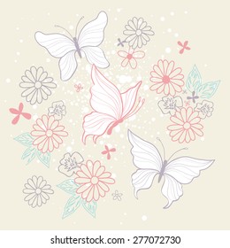 Pretty Boho Butterfly Floral Graphic Tee Artwork