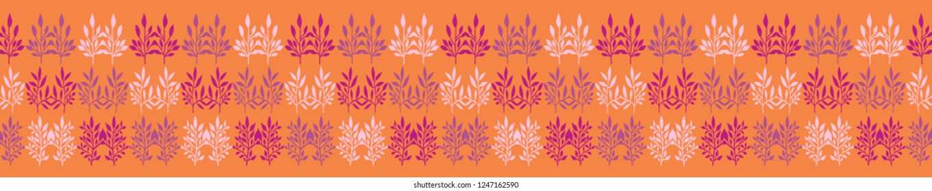 Pretty Boho Leaf Damask Seamless Vector Border. Hand Drawn Paper Cut Leaves. Feminine Scandi Style Illustration for  Trendy Textile Fashion Trim, Washi Tape, Hipster Home Decor Edging, Blog Banners
