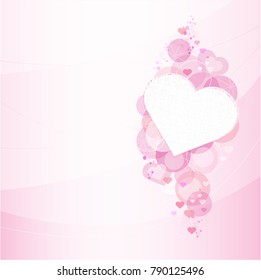 Pretty Bokeh Heart-shape graphic with background and with copy space. Soft pink color palette with hearts and retro stars.