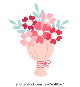 Pretty bouquet of flowers. Vector illustration in a flat style. Valentine's Day, March 8, birthday, wedding.