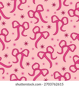 Pretty bow and stars seamless pattern