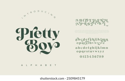 Pretty Boy Luxury alfabeto letras fonte. Tipografia Elegante clássico fontes serif e número decorativo logotipo casamento vintage conceito retro. ilustração vetorial