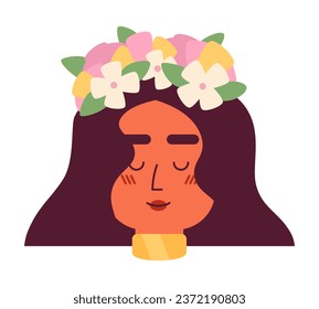 Pretty brunette woman semi flat vector character head. Closed eyes. Editable cartoon avatar icon. Face emotion. Colorful spot illustration for web graphic design, animation