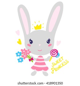 Pretty bunny with sweets Vector Illustration