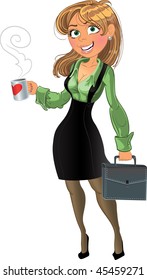 Pretty businesswoman with cup and brief case