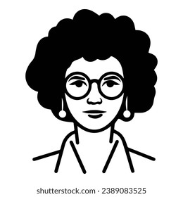 Pretty Businesswoman With Curly Hair And Glasses Flat Icon Isolated On White Background