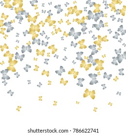 Pretty butterfly cloth vip backdrop on white. Spring butterfly linen theme vector with gold and silver metallic silhouette. Premium repeating insect fabric backdrop for luxury wrapping paper.