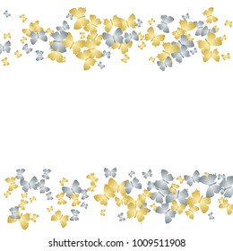 Pretty butterfly cloth vip background on white. Nature butterfly linen theme vector with gold and silver metallic silhouette. Premium repeating insect fabric backdrop for luxury wallpaper.