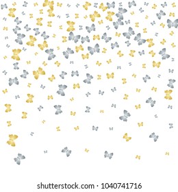 Pretty butterfly cloth vip background on white. Season butterfly linen theme vector with gold and silver metallic silhouette. Premium repeating insect fabric artwork for luxury wallpaper.