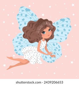 Pretty butterfly girl illustration, vector drawing, children artworks, wallpapers, posters, greeting cards prints.