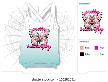 Pretty Butterfly slogan. t-shirt graphics. typography.