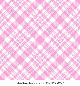 Pretty candy pink and white diagonal plaid. Seamless vector check pattern suitable for fashion, home decor and stationary.