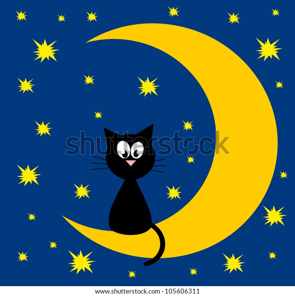 pretty card with cat in the moon night.\
vector illustration