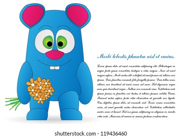 Pretty card - Mouse with a Flower. vector illustration