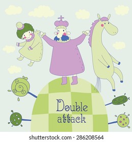 Pretty card on the chess theme that illustrates a double attack
