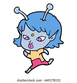 pretty cartoon alien girl running