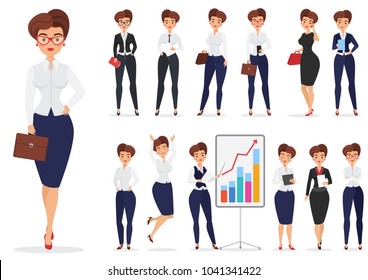 Pretty Cartoon Businesswoman Lady Character Different Stock Vector ...