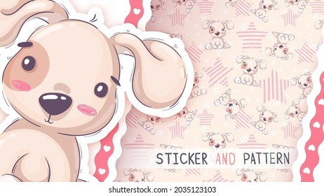 Pretty cartoon character animal dog - seamless pattern.