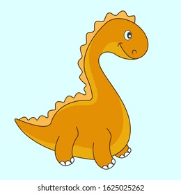 Pretty  cartoon  dinosaur baby isolated on a blue background. Vector illustration drawn in flat style. Drawing can be applied to childrens greeting  card, cover, poster and t-shirt.  Vector illustrati