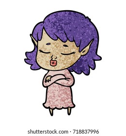 pretty cartoon elf girl with crossed arms