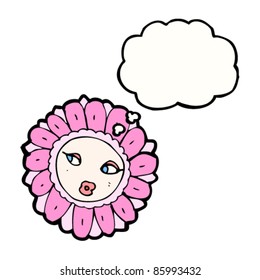 flor de caricatura bonita con burbuja de pensamiento