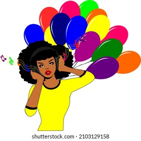 Pretty cartoon girl with ballons