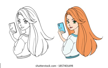 girl with long hair cartoon