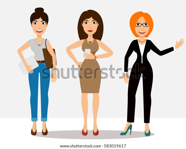 Pretty Cartoon Girls Different Clothes Tote Stock Vector (Royalty Free ...