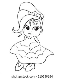 Pretty cartoon princess - coloring page for kids