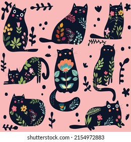 Pretty Cartoon Seamless Pattern With black cats design