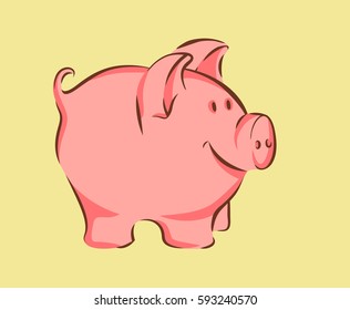 Pretty cartoon style pig, vector illustration