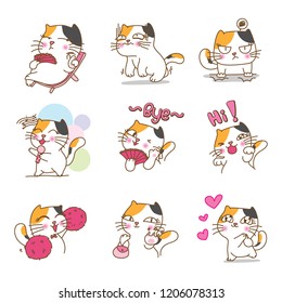 Pretty cat character design in different emotions and expressions