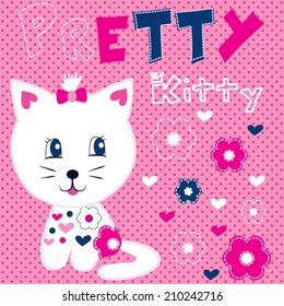 pretty cat with flowers vector illustration