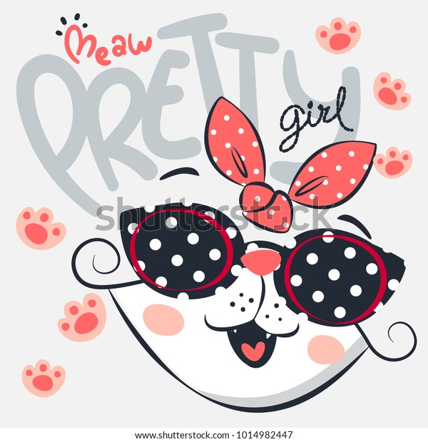 Pretty Cat Girl Smiling Wearing Sunglasses Stock Vector (Royalty Free ...